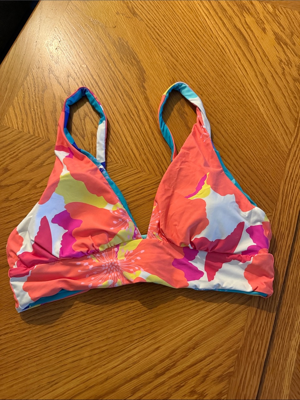 Floral Coral Pink Triangle Bikini Top (Reversible!)